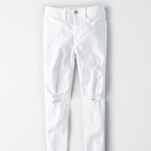 high rise distressed white jeans